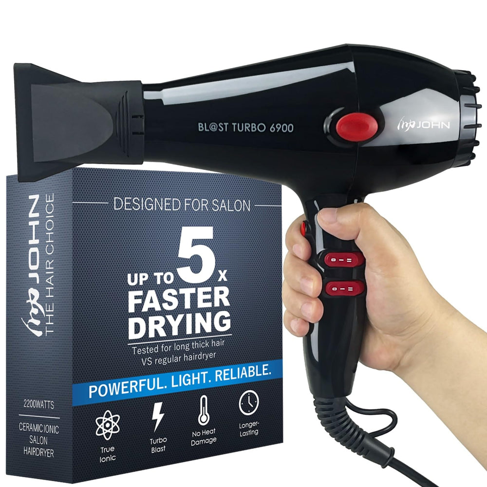 JOHN professional hair blow dryer front view with powerful airflow for quick styling