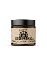 Johnny Slicks Formula 49 clay jar shows rugged matte hold and organic formula.
