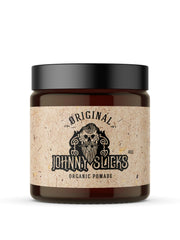 Johnny Slicks oil-based pomade front jar shows the original formula for healthier hair.