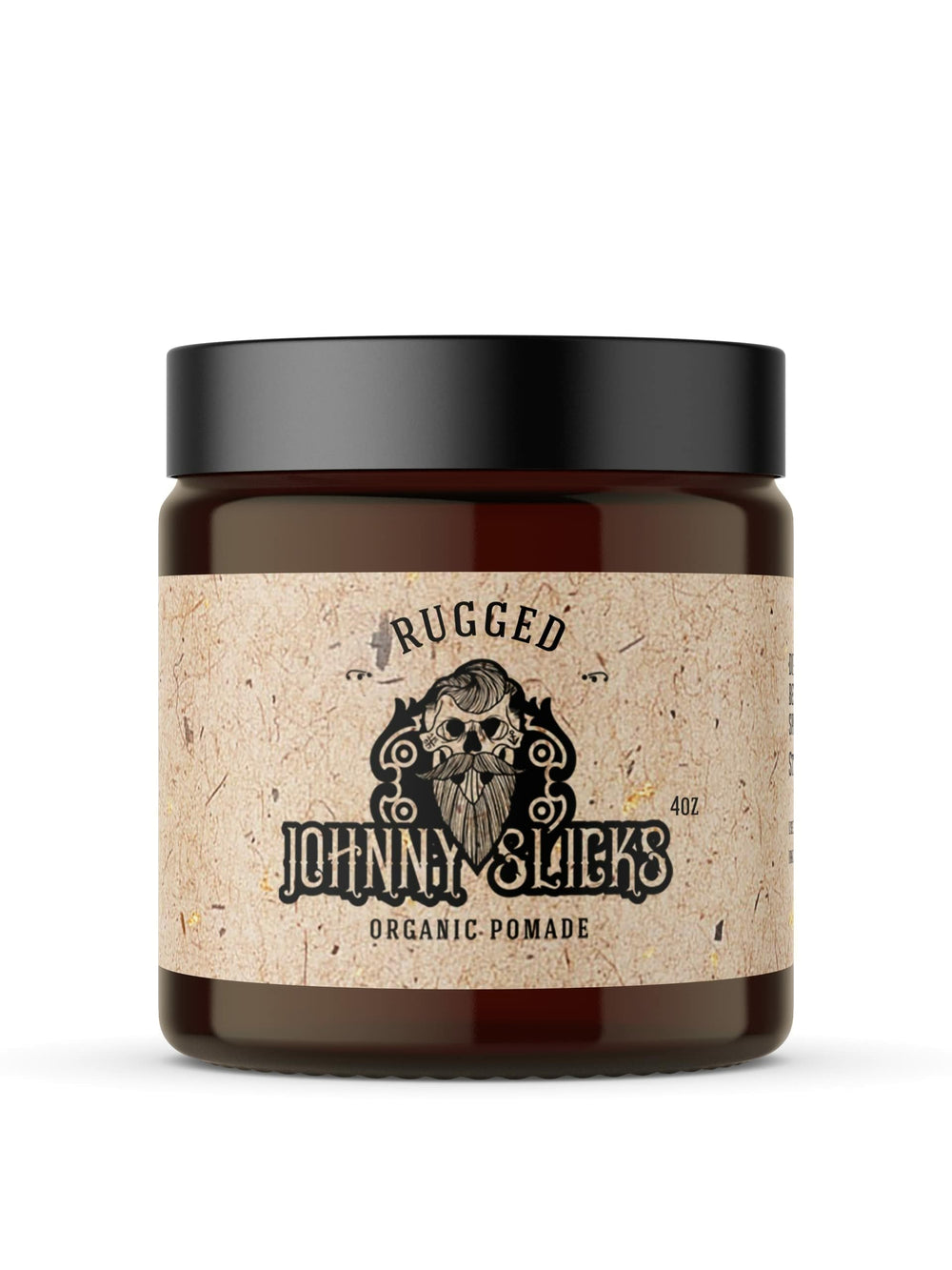 Johnny Slicks Oil Based Pomade tin close-up showing texture for easy styling.