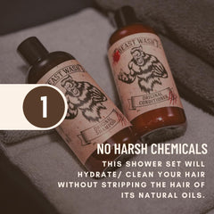 Ingredients oil bottle of Johnny Slicks Shampoo emphasizing natural oils