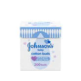 Johnson's Baby Cotton Buds packaging close-up showing pure cotton tips for gentle cleaning.