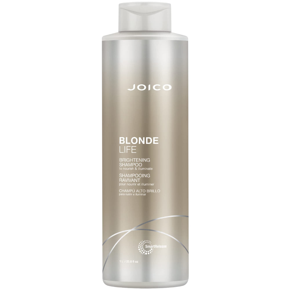 Joico Blonde Life Brightening Shampoo bottle front shows sulfate-free cleansing for bright blonde hair