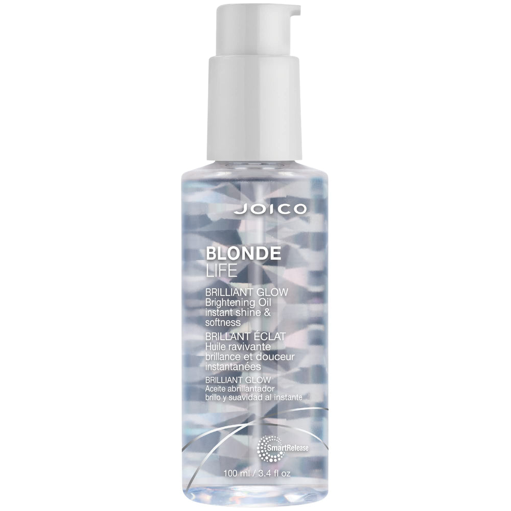 Joico Blonde Life Brilliant Glow Oil bottle, premium packaging and easy grip.