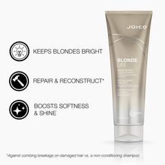 Joico Blonde Life champú: espuma rica sin sulfatos para limpieza suave.