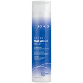 Joico Color Balance Blue Shampoo bottle neutralizes brassy tones in brunette hair.