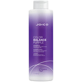 Joico Color Balance Purple Shampoo bottle shows neutralizing brass and boosting cool tones.