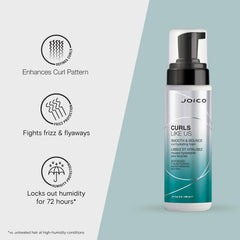 Joico Curls Like Us foam being pumped for even application and frizz control.