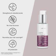 Joico Defy Damage Sleepover shows arginine and keratin ingredients for bond care