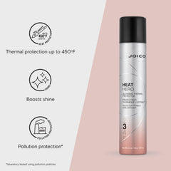 Joico Heat Hero glossing thermal protector applied on hair delivers smoother, frizz-free results.