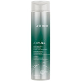 Joico JoiFULL bottle pour demonstrates gentle cleansing for fine hair.
