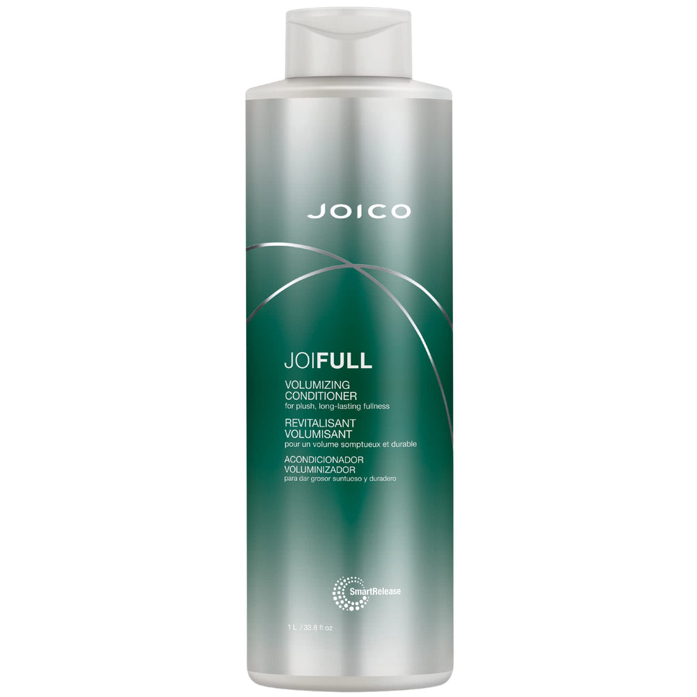 Joico JoiFULL conditioner bottle close-up for airy volume and shine.