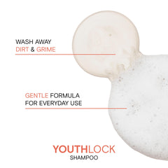 Joico YouthLock Shampoo ingredients panel highlights collagen and arginine benefits.