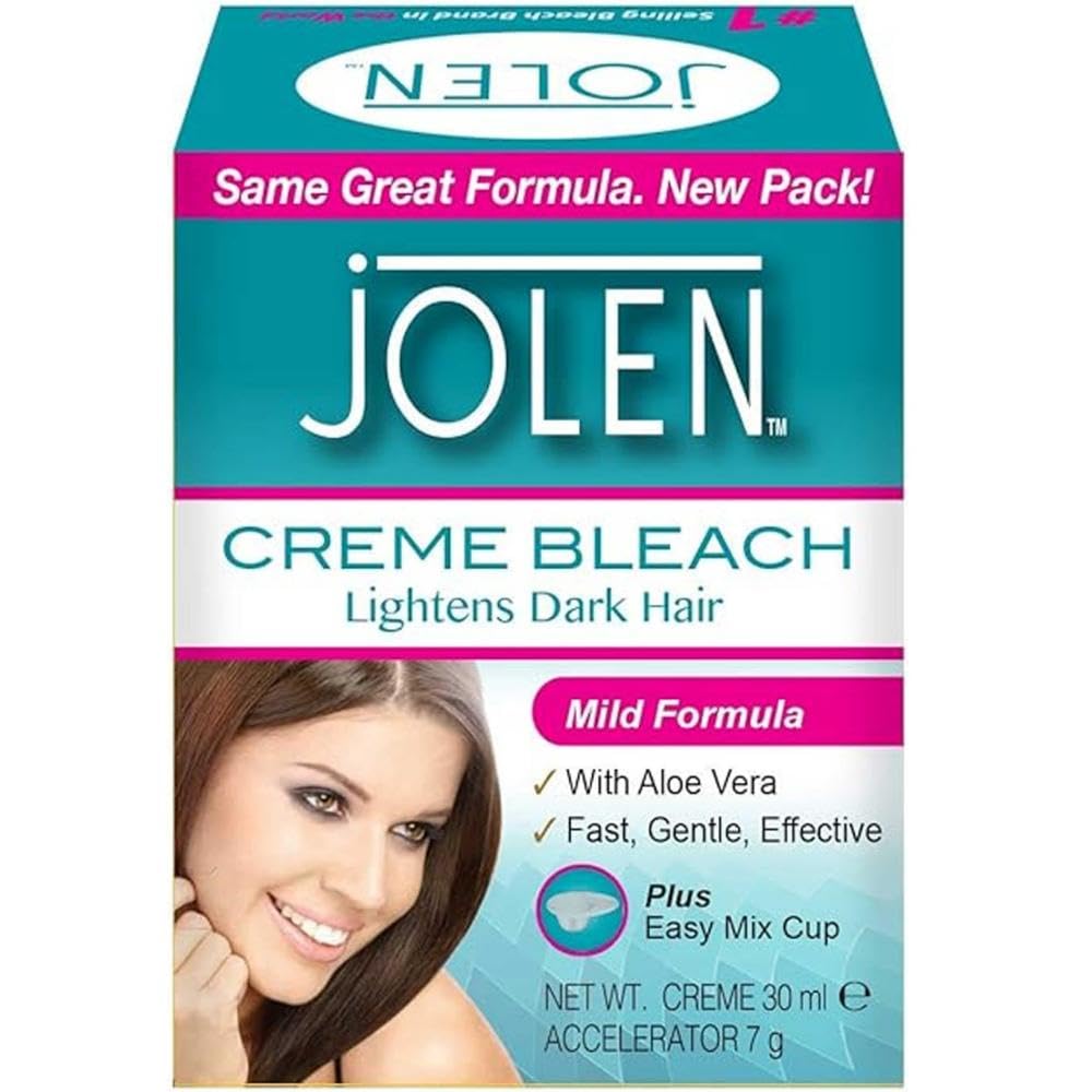 Jolen Creme Bleach Plus Aloe Vera 1oz bottle for at-home lightening with aloe vera