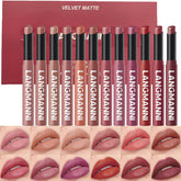 Jolilab 12pc velvet matte lipstick set swatches show a versatile nude-to-bold palette for daily looks.