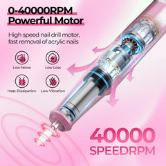 JOSGLOI nail drill LCD panel closeup shows precise speed and mode.