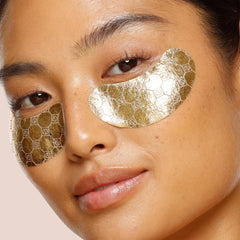 Jouer Luminize under-eye patches close-up highlighting caffeine's energizing effect.