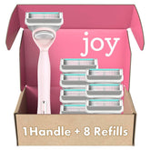 JOY razor handle in pink with a non-slip grip for precise shaving