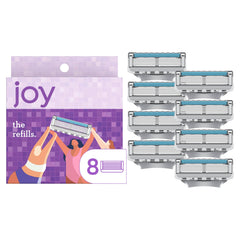 JOY women razor refills in purple packaging for close, comfortable shaves.
