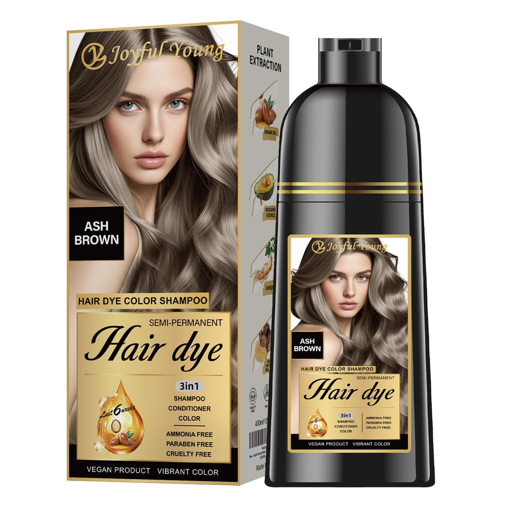 Joyful Young champú tinte marrón frío en botella, tono neutro para canas