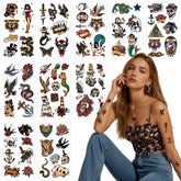 JoyfulGlam retro tattoo sheets with swallows and skulls for temporary body art