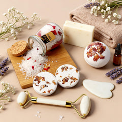 Joyvella Get Well Basket eucalyptus shower steamers in a spa-inspired setup