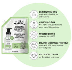 J.R. Watkins foaming hand soap bottle close-up showing creamy foam