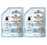 JR Watkins gel hand soap refill bottle showing Ocean Breeze scent for gentle cleansing.