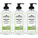 Gel de manos J.R. Watkins Aloe y Té Verde, conjunto de 3 botellas para uso diario.