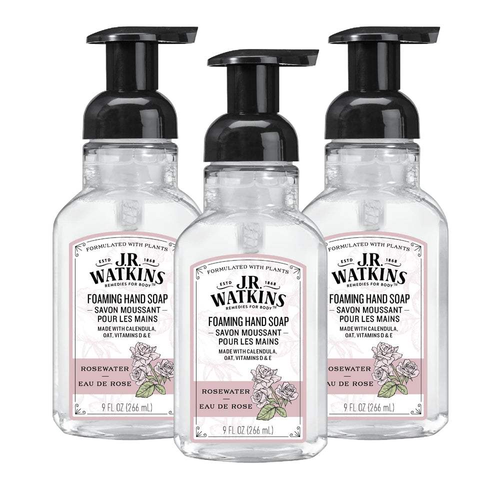 J.R. Watkins jabón de manos espuma con rosa, suave para la piel.