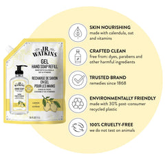 Pack de 2 recargas de gel de manos de J.R. Watkins con aroma a limón.