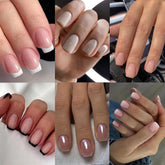 Jsiallye French Tip nails in milky white with short square shape for at-home glam