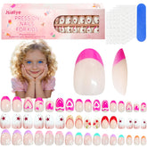 Jsiallye kids press-on nails short oval set for quick, playful styling.