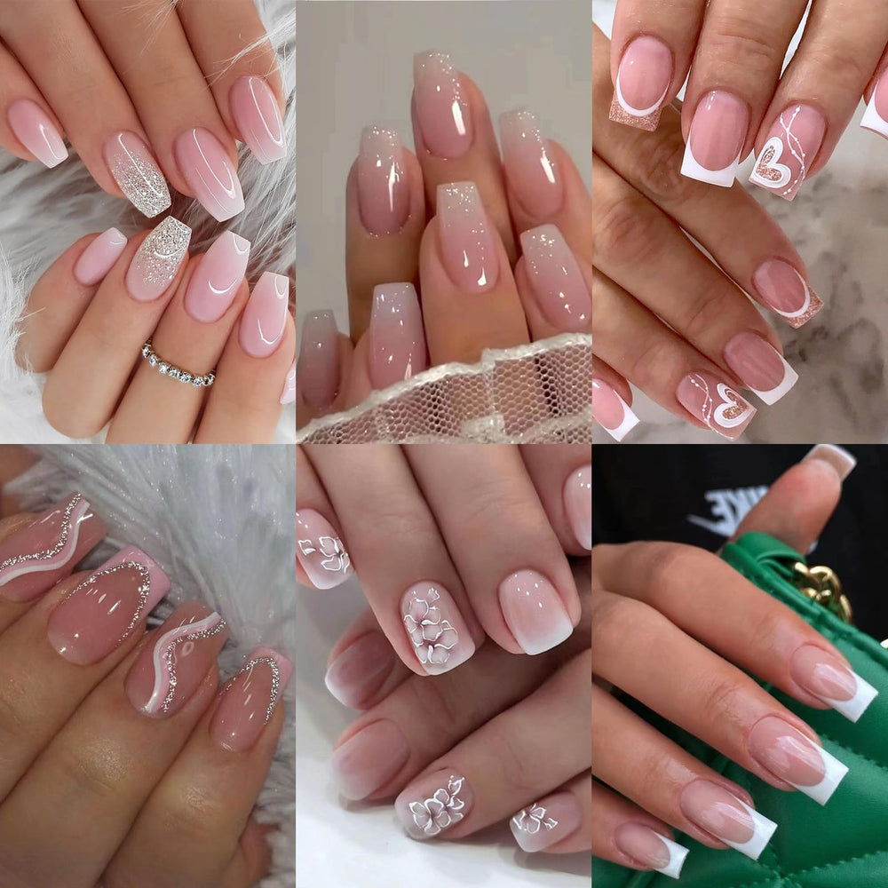Jsiallye pink gradient press-on nails in medium square coffin shape for an at-home chic manicure.