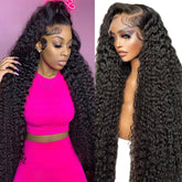 JTMMP 13x6 deep wave lace front wig on model for natural movement