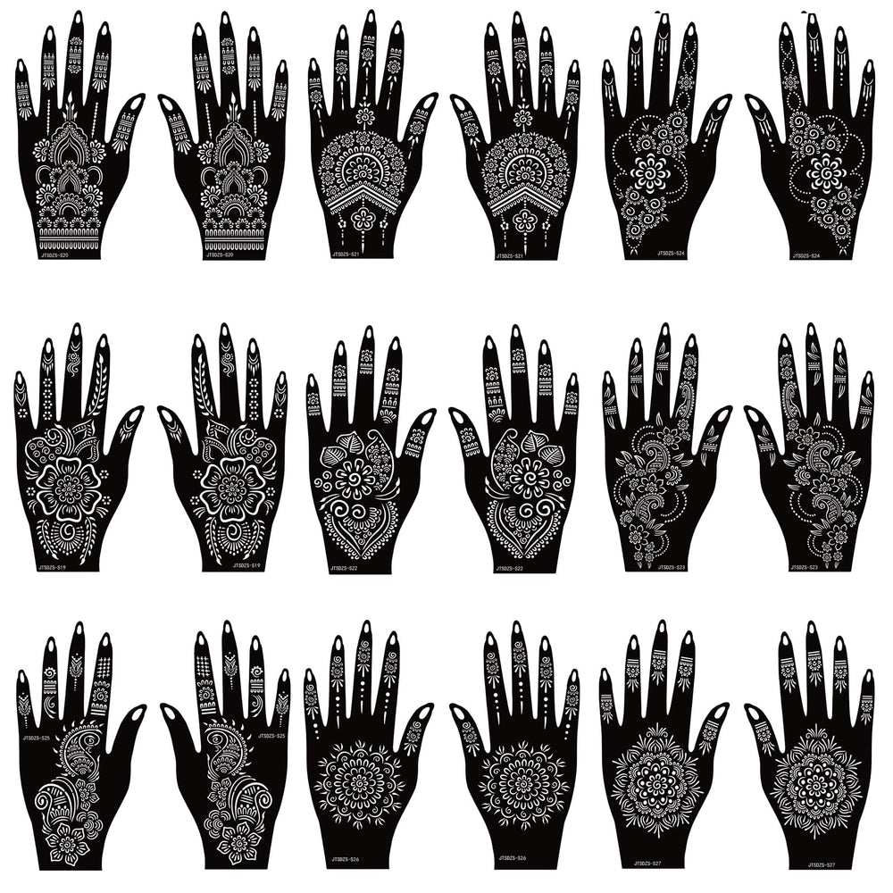 JTSDZS 18-sheets henna stencil kit for quick, clean temporary tattoos.