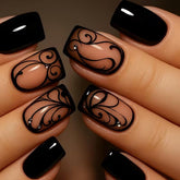 Juggssa black press on nails in short square design for a sleek look.