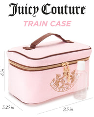 Juicy Couture pink makeup bag with rhinestone crown detail for glamorous storage.