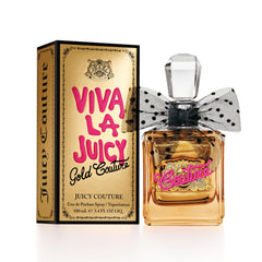 Juicy Couture Viva La Juicy Gold bottle close-up with gold accents for evening glamour.