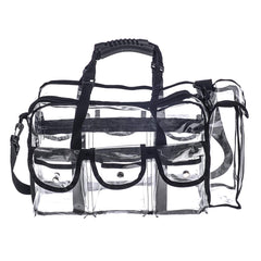 Jula Vance professional clear PVC makeup kit organizer side with magnetic pockets for secure storage.