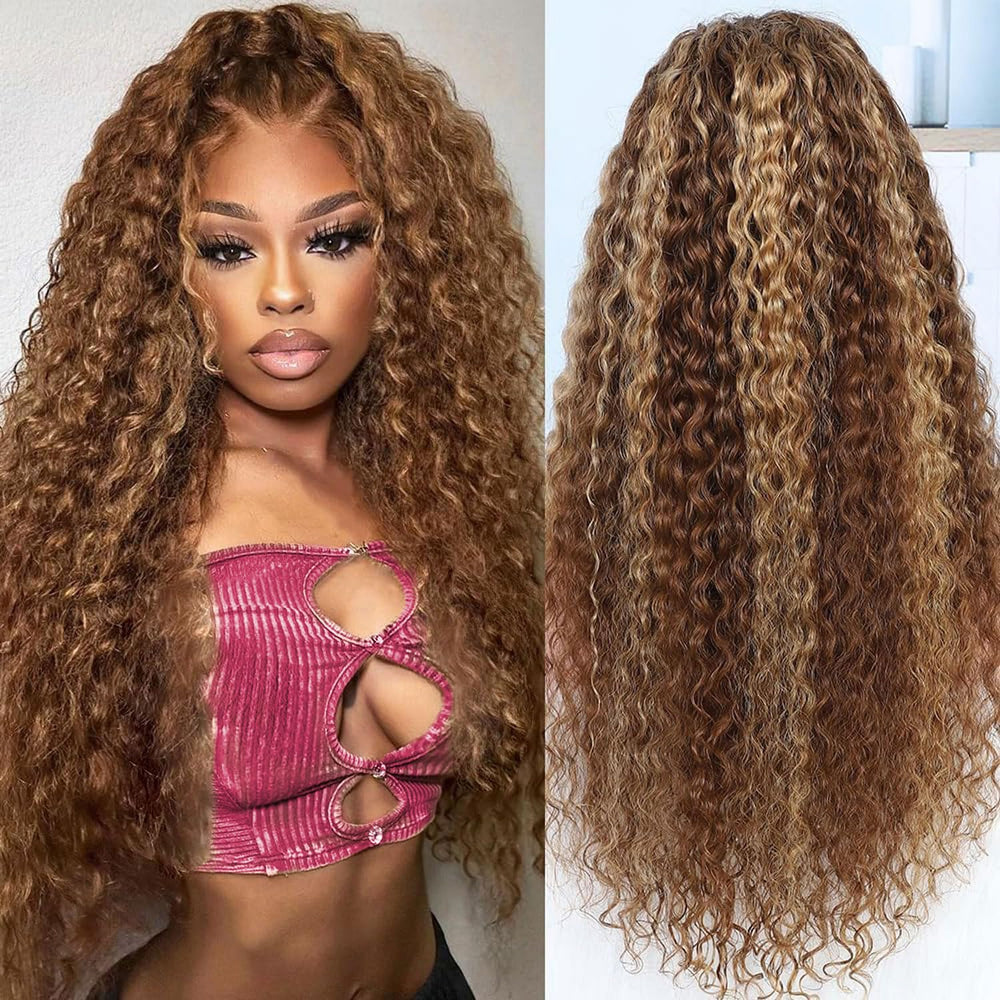 Jumida 30-inch honey blonde ombre water-wave lace front wig for elegant daily wear