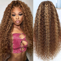 Jumida 30-inch honey blonde ombre water-wave lace front wig for elegant daily wear