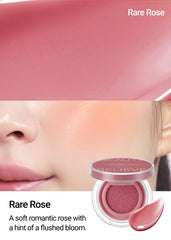 Close up of dewy finish on cheeks with Jung Saem Mool cushion blush.
