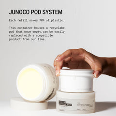 JUNO & Co. jade-clean10-balm-base-recargable ofrece un sistema ecológico para rellenar.