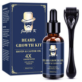 Jurgen K beard growth oil bottle shows nourishing formula for fuller beard.