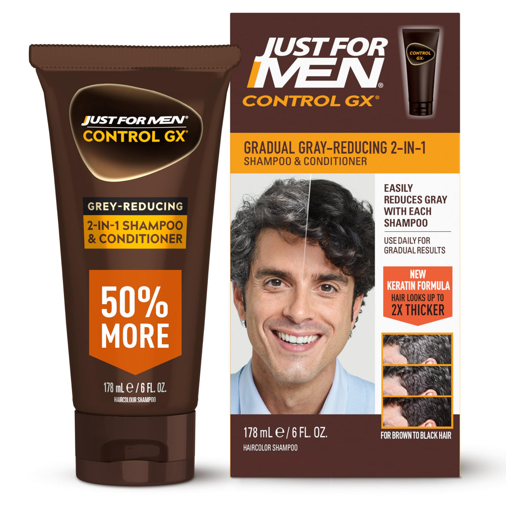 Just for Men Control GX, botella: reducción gradual de canas para un aspecto natural.