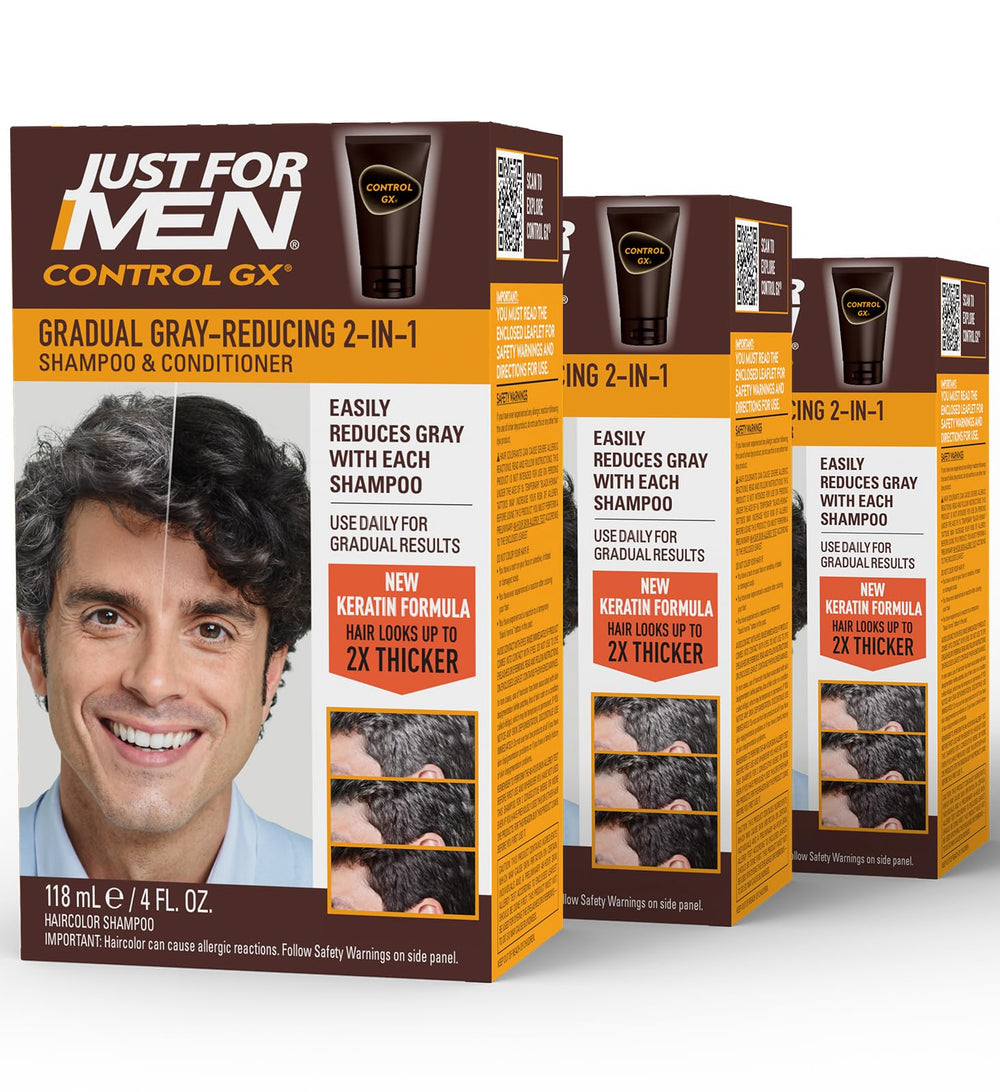 Just for Men Control GX bottle front showing gradual grey reduction.