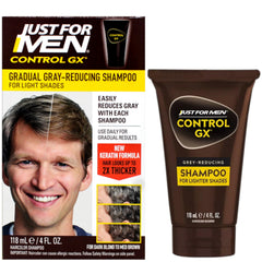 Just for Men Control GX en cabello rubio o castaño medio con lavado diario para reducir canas.