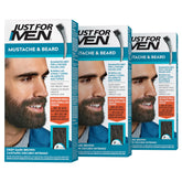 Just For Men Mustache & Beard M-46 three-pack in deep dark brown for even gray coverage