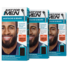 Just For Men beard dye with brush applies evenly on mustache and beard.